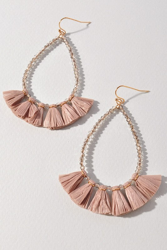 BEADED TASSEL GRAY EARRINGS