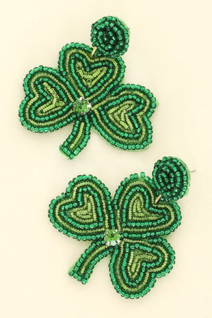 2-TIER SAINT PATRICKS SHAMROCK BEADED EARRINGS