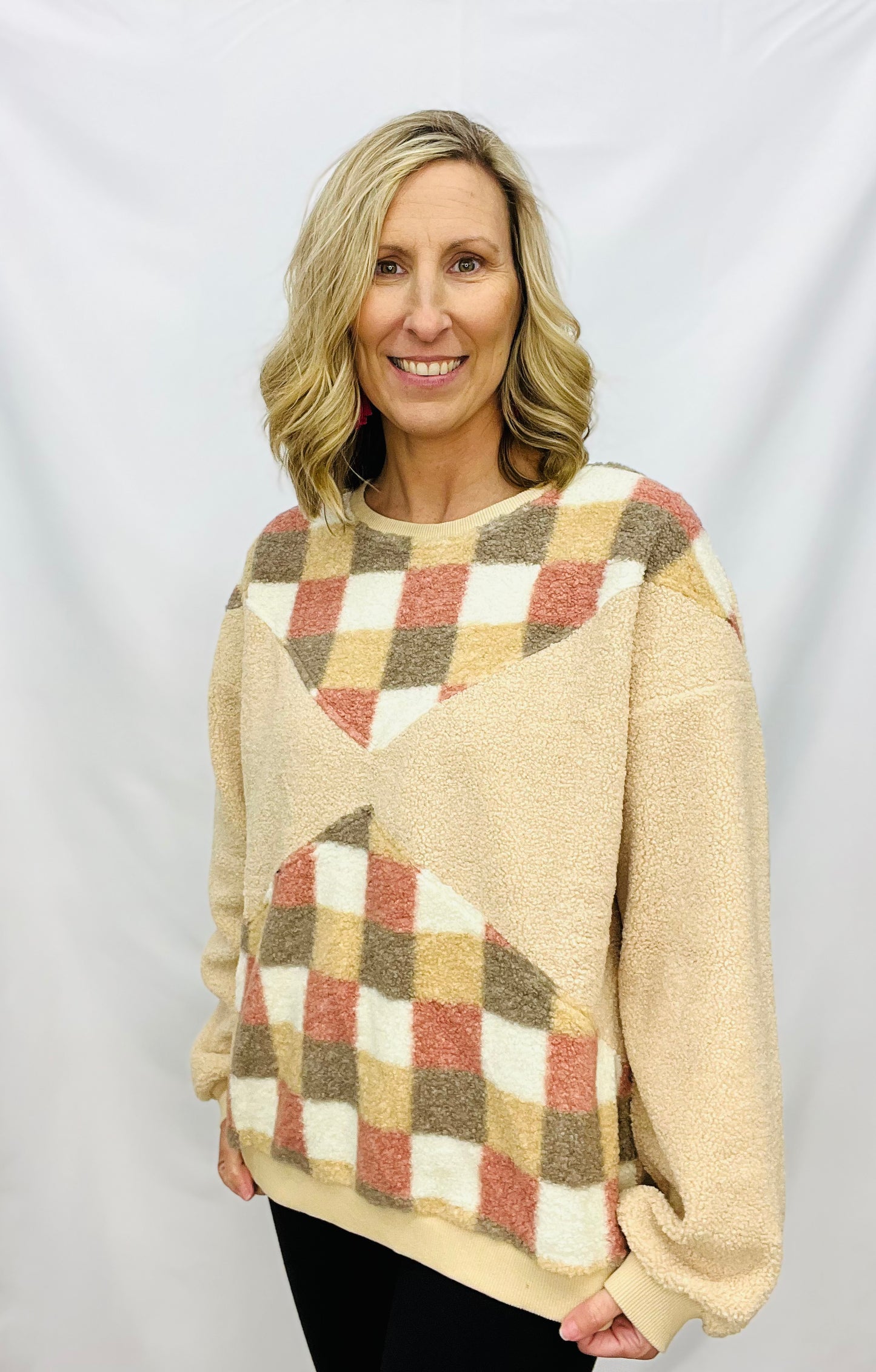 BLACK FRIDAY - COLORFUL PLAID FAUX FUR PULLOVER