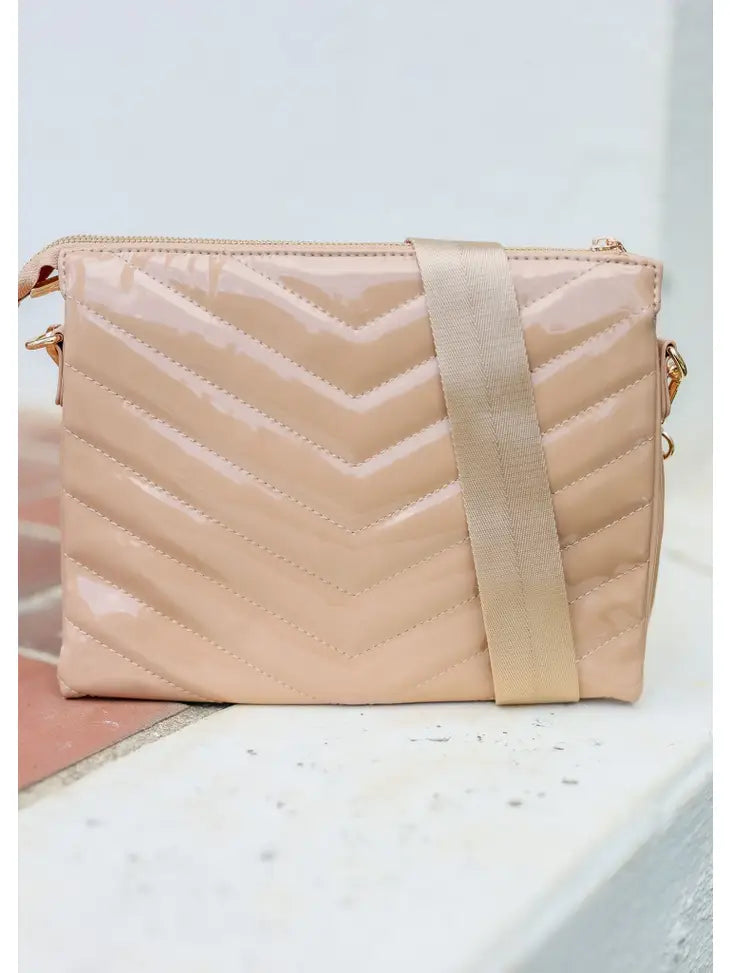 ARIANA QUILTED CROSSBODY - NUDE PATENT