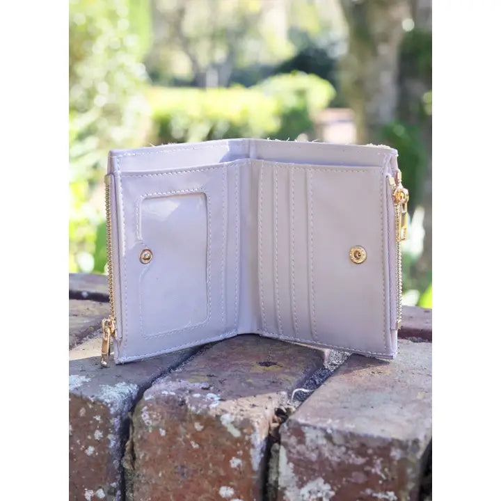 MONICA DOUBLE ZIP WALLET - NUDE PATENT LQ