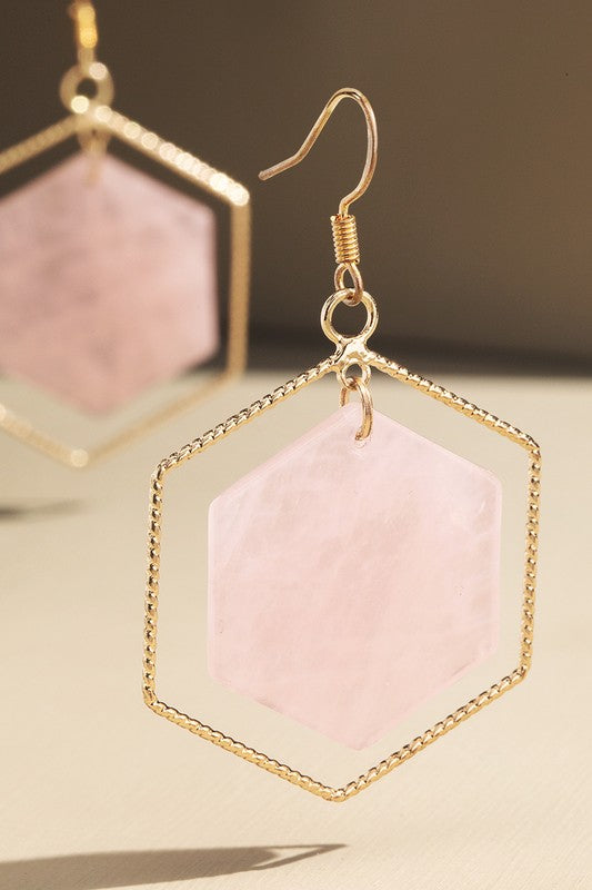 HEXAGON NATURAL STONE EARRINGS