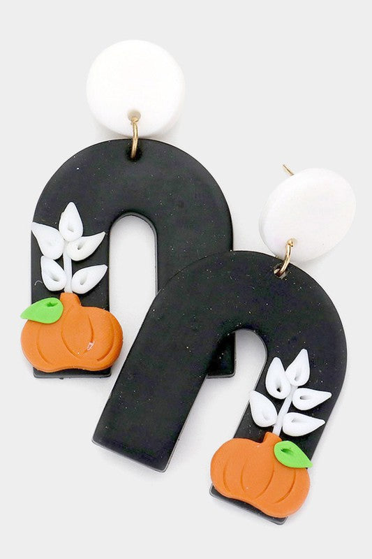 PUMPKIN BLACK CLAY DANGLE EARRING