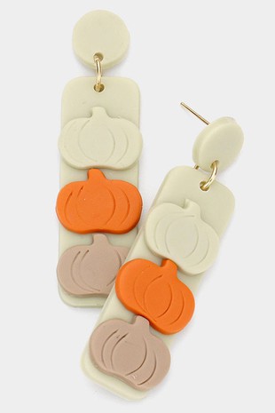 STACKED PUMPKIN CLAY DANGLE EARRING