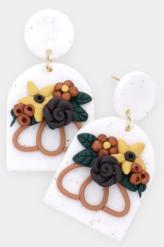 Flower Accented Clay Dangle Earrings