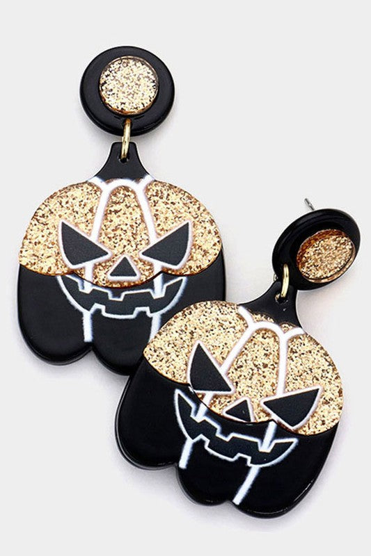 Resin Glitter Pumpkin Dangle Earrings