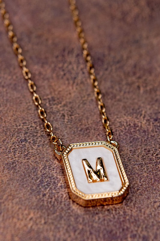 DYLAN- Initial Tag Pendant Necklace Gold/White