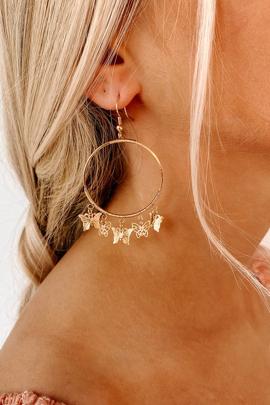 GOLD HOOP BUTTERFLY EARRINGS