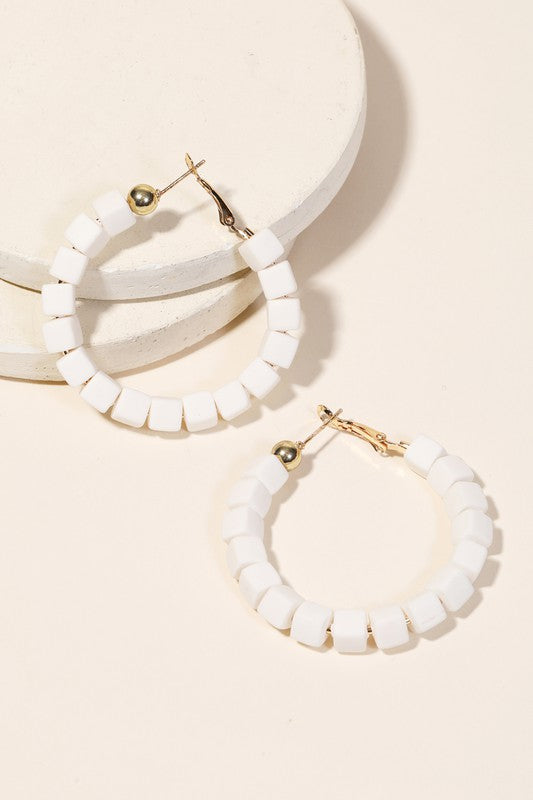 CUBE BEADED LATCH HOOP EARRING