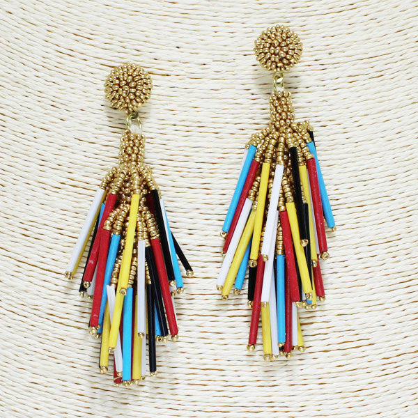 MULTI SEED BEAD TASSEL EARRINGS