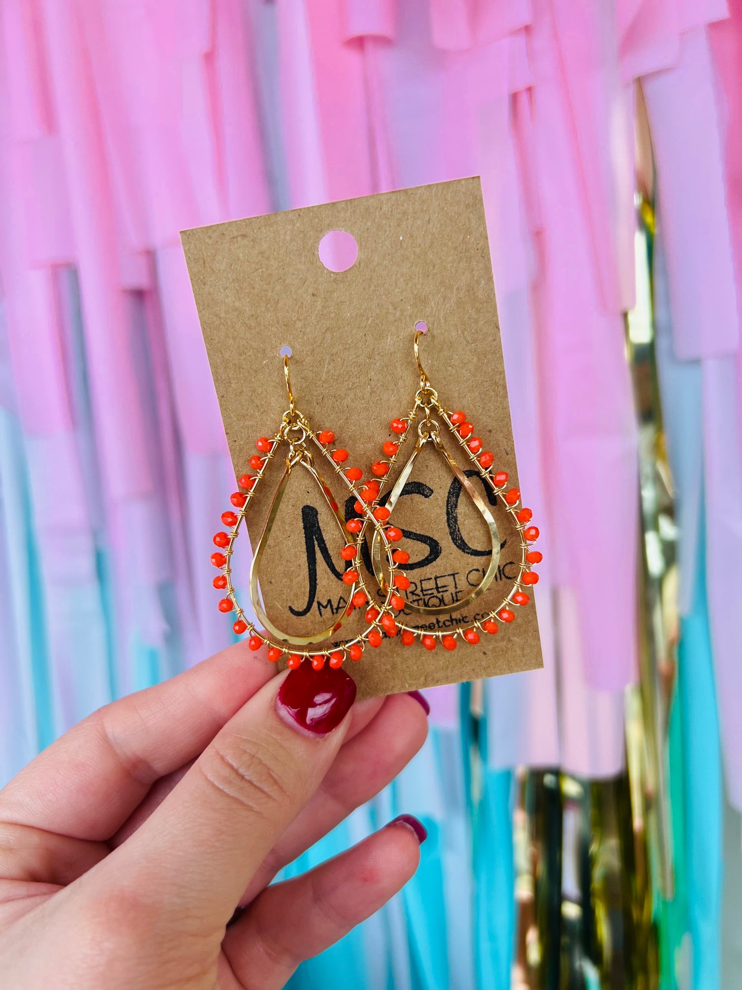 THIN LAYERED BEADED TEARDROP EARRINGS