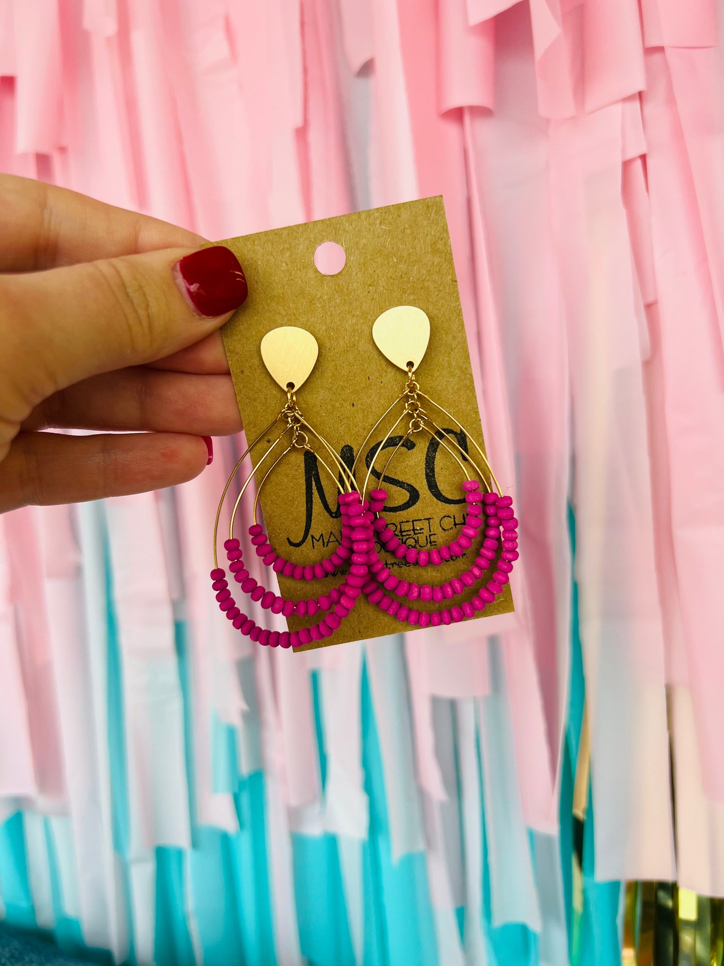 LAYERED BEADED WIRE TEARDROP EARRINGS