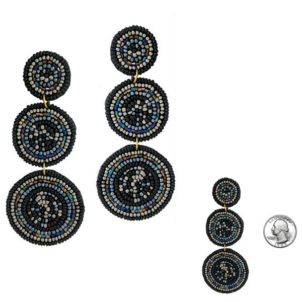 TRIPLE ROUND SEED BEADED DANGLE EARRING
