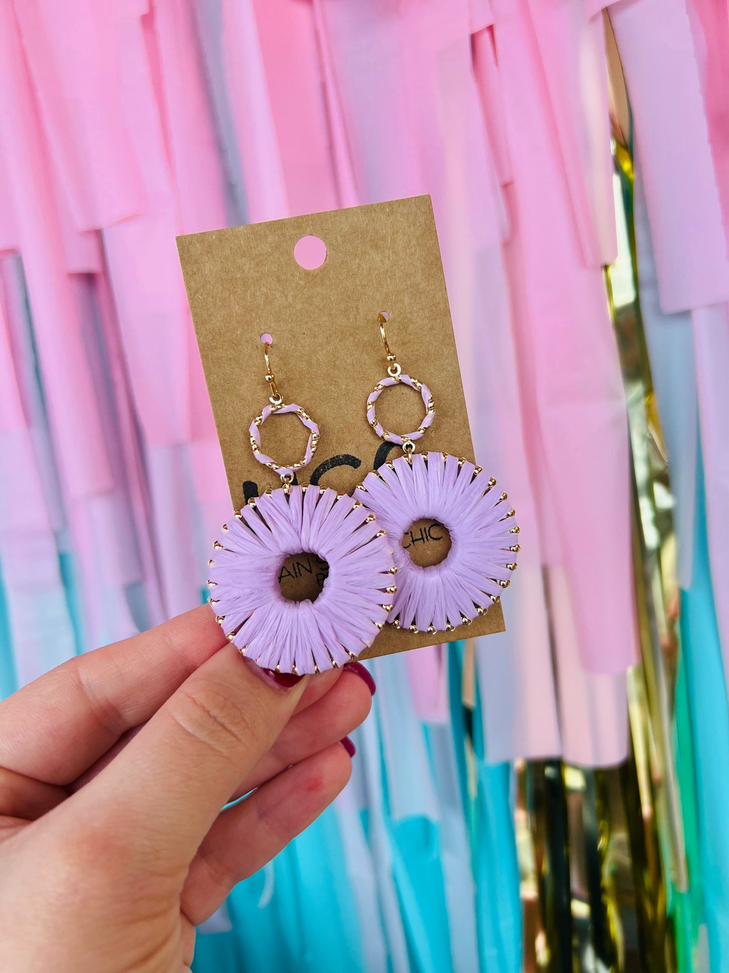 ROUND RAFFIA FAN DISC DROP EARRINGS