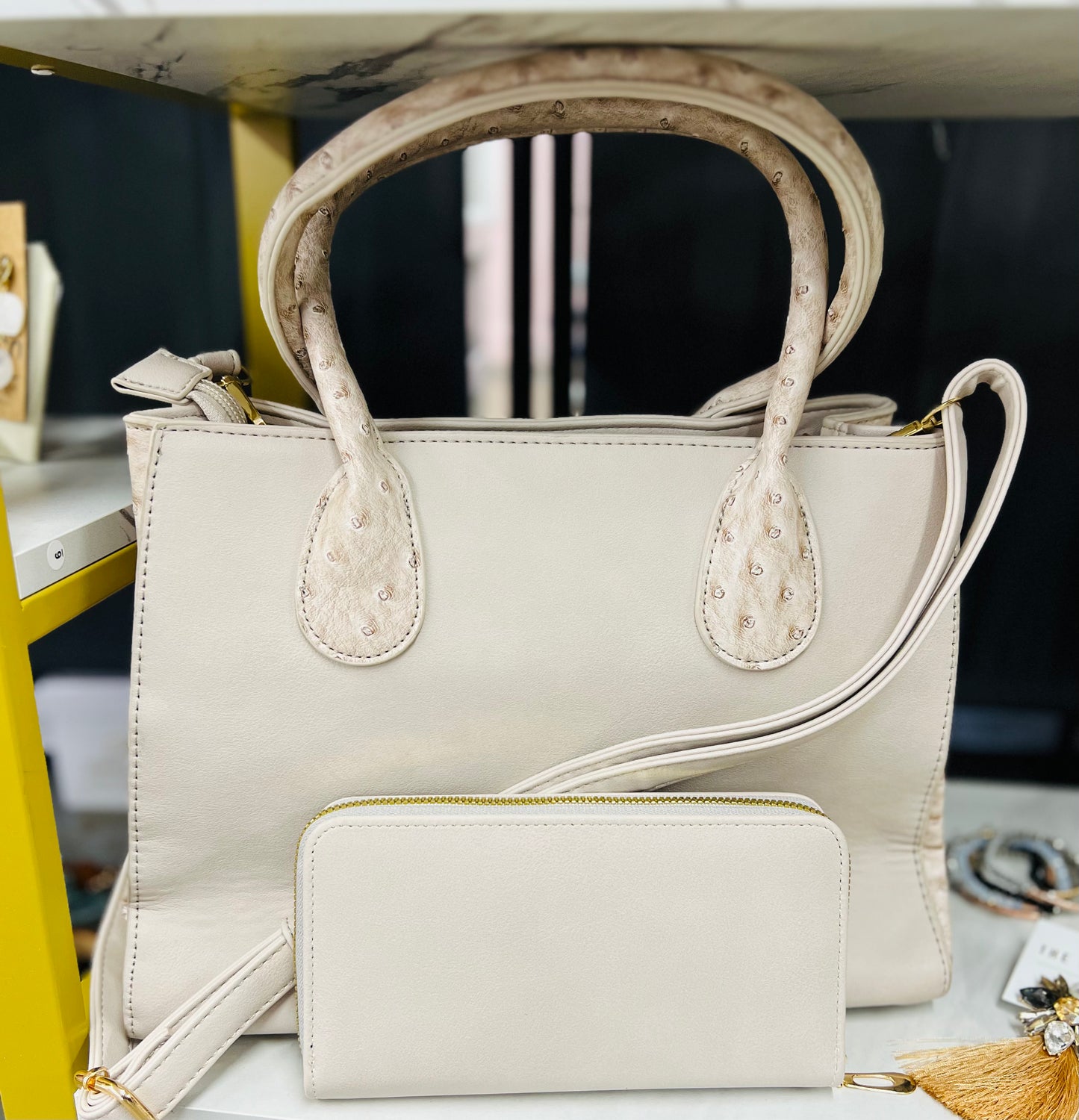 OSTRICH TOP HANDLE 2N1 SATCHEL BAG