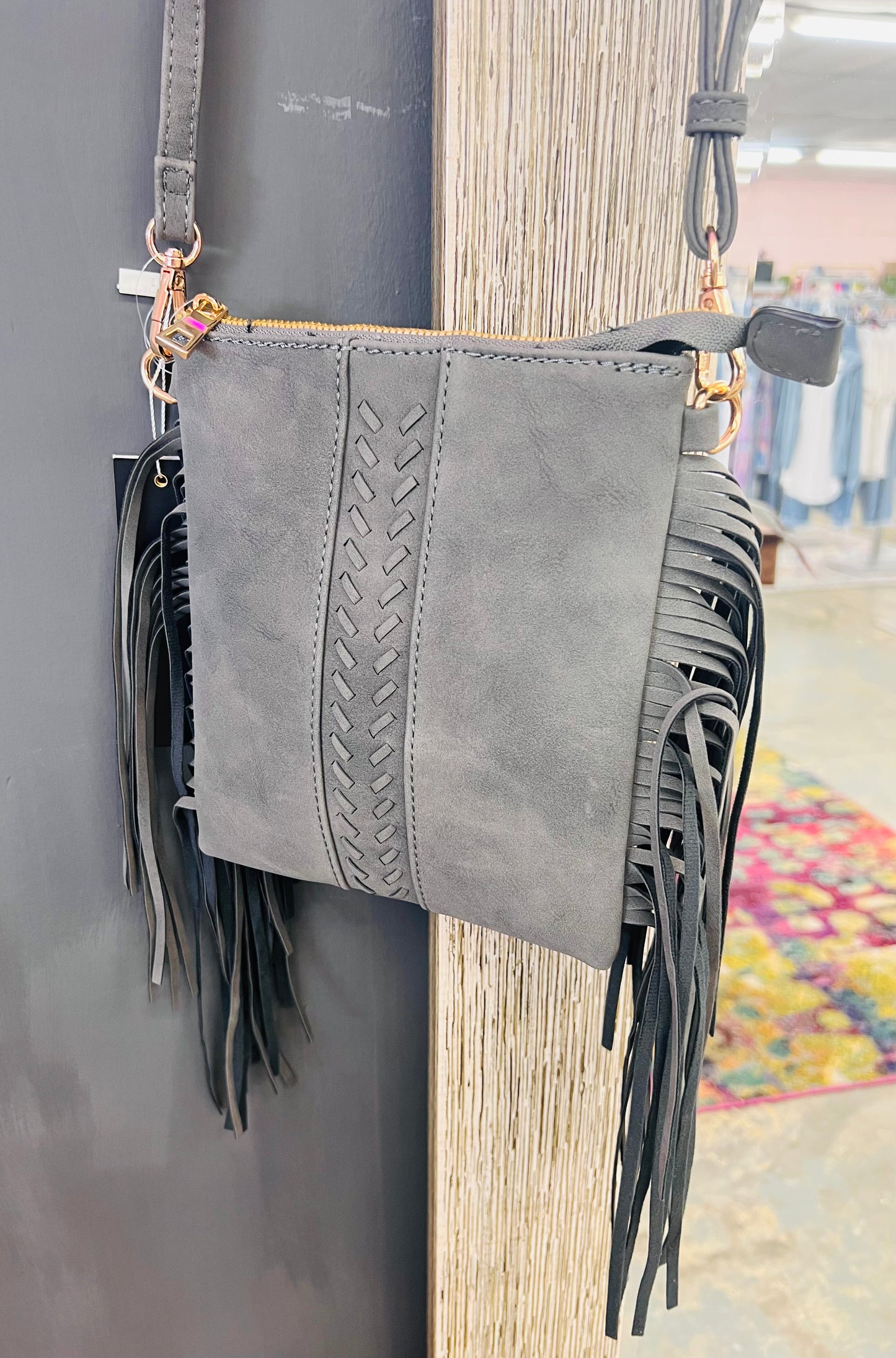 SIDE FRINGED BRAIDED SMALL CROSSBODY