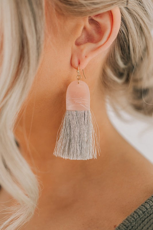 ROSE AND GREY TASSEL EARRINGS