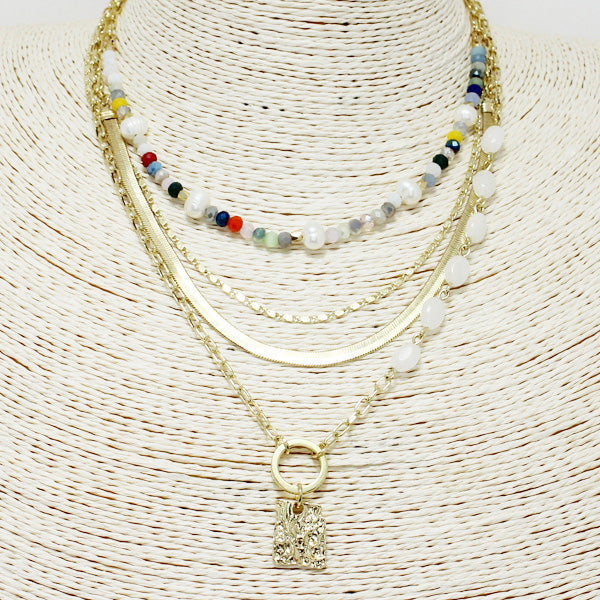 HAMMERED METAL CHARM LAYERED NECKLACE