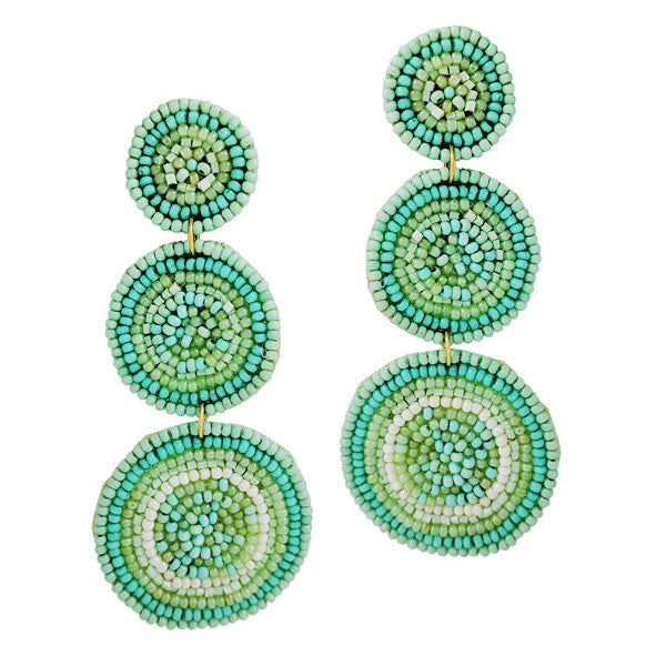 TRIPLE ROUND SEED BEADED DANGLE EARRING