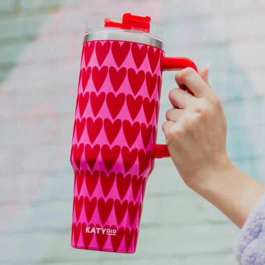 GIRLY RED HEARTS PATTERN TUMBLER