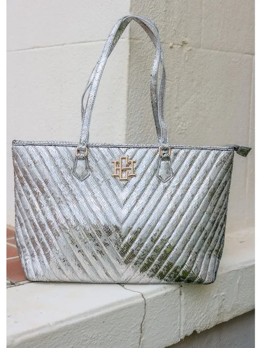 TABITHA QUILTED TOTE - SILVER FLECK