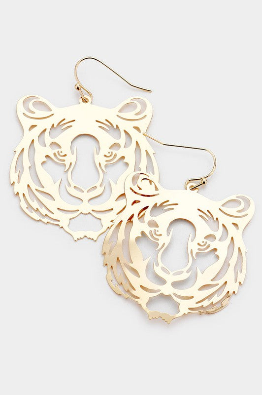 BRASS METAL TIGER HEAD EARRING