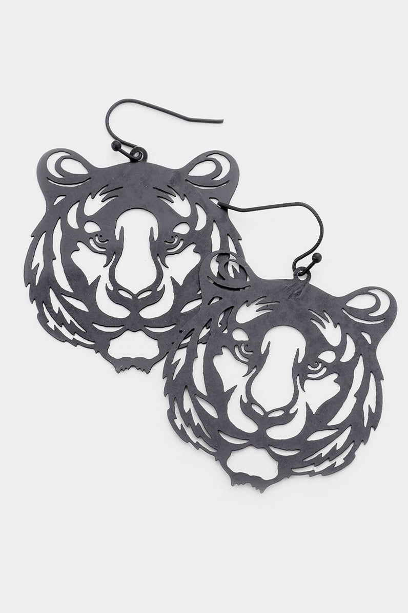 BRASS METAL TIGER HEAD EARRING