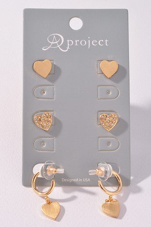 STUD HEART EARRINGS SET