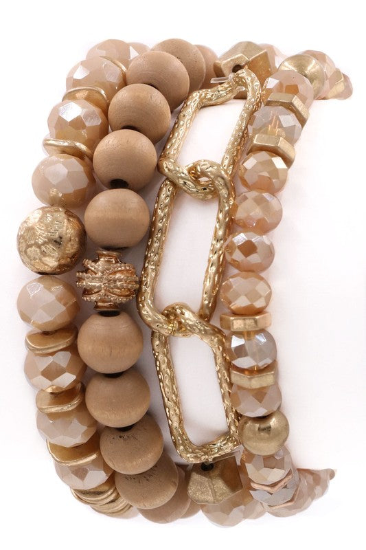 WOOD AND BEADS BRACELET SET