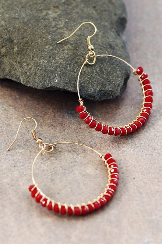 BOHO RED BEADED CIRCLE EARRINGS