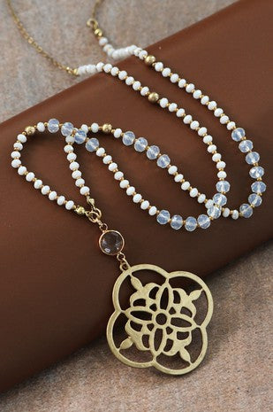 MIXED GLASS CRYSTAL BEADED CHAIN PENDANT NECKLACE