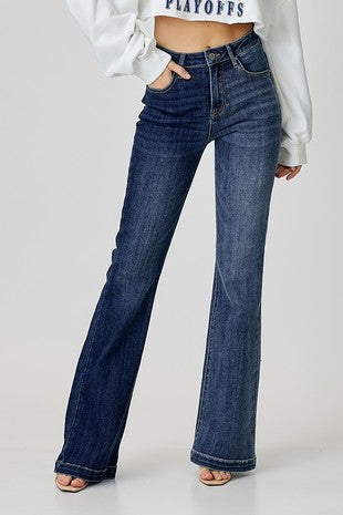 HIGH RISE TWO TONE FLARE JEANS