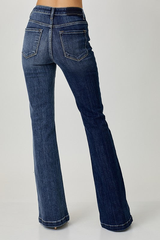 HIGH RISE TWO TONE FLARE JEANS