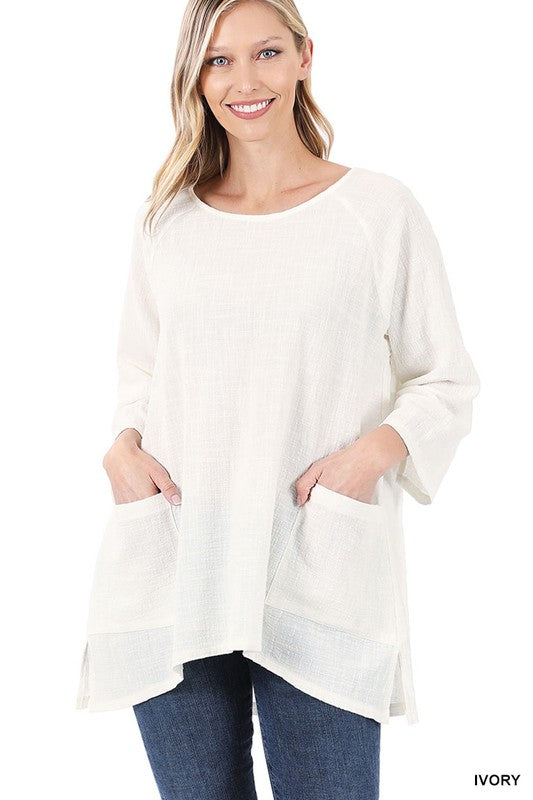 GAUZE TWO POCKETS TOP