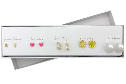 FLORAL HEART PEARL BOX MIX EARRING SET