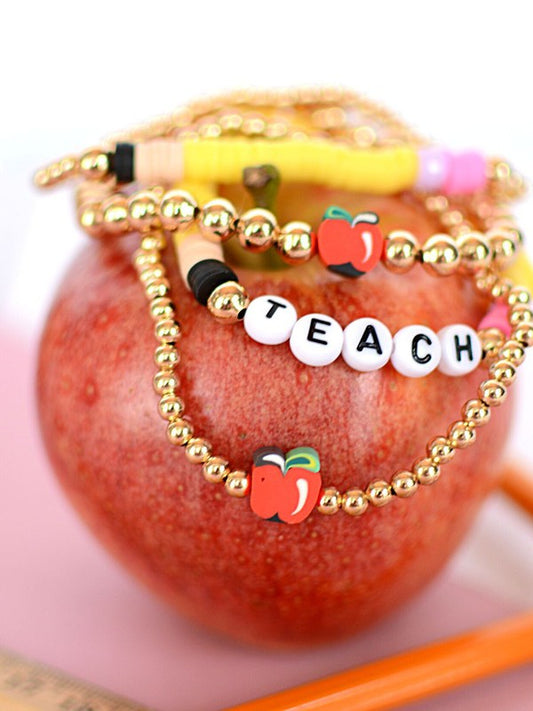 TEACHER APPLE BRIGHT COLORED BRACELET SET