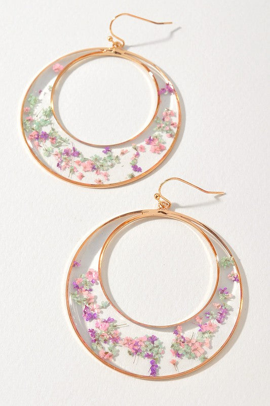 DRIED FLOWER DETAIL DROP EARRINGS