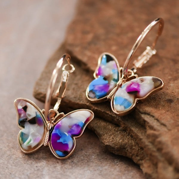 RESIN BUTTERFLY HOOP EARRINGS