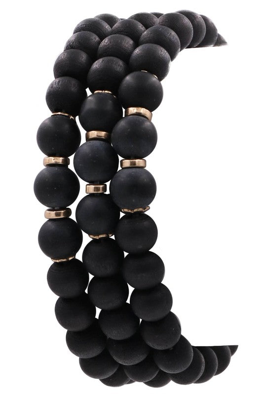 WOOD BEAD STONE BRACELET SET