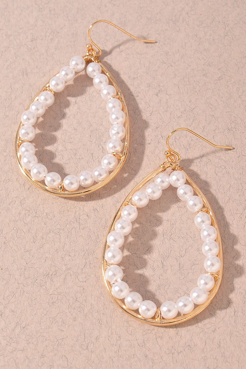 PEARL BEAD METAL TEARDROP EARRING