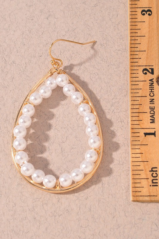 PEARL BEAD METAL TEARDROP EARRING