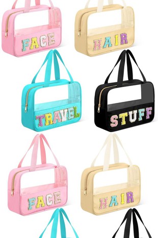 BLACK FRIDAY DOORBUSTER - CHENILLE LETTER CLEAR TRAVEL BAG