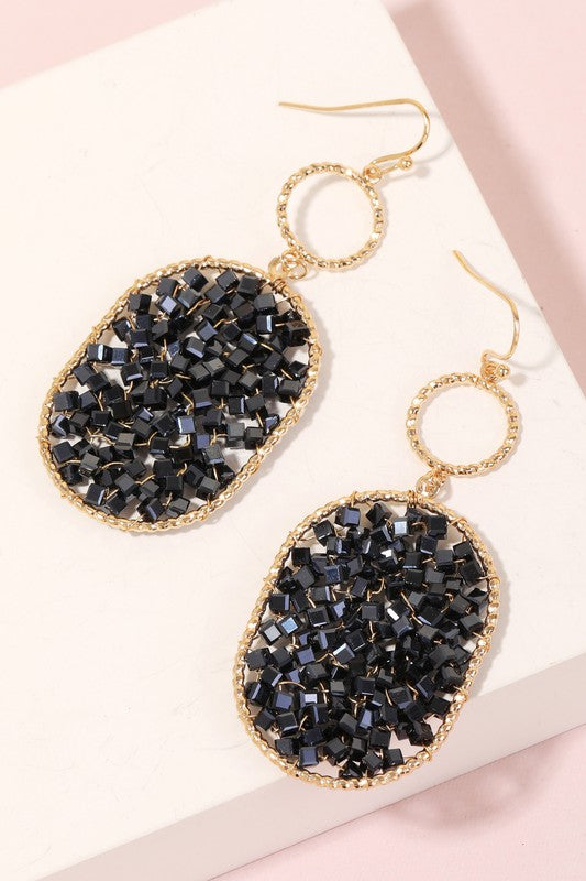 CLUSTER BEADED OVAL DANGLE HOOK EARRINGS