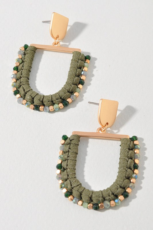 U SHAPE BEADED DANGLE EARRINGS