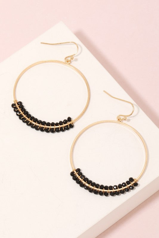 BEADED DAINTY HOOP DROP HOOK EARRINGS