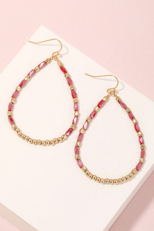 MIXED BEADED TEAR DANGLE HOOK EARRINGS