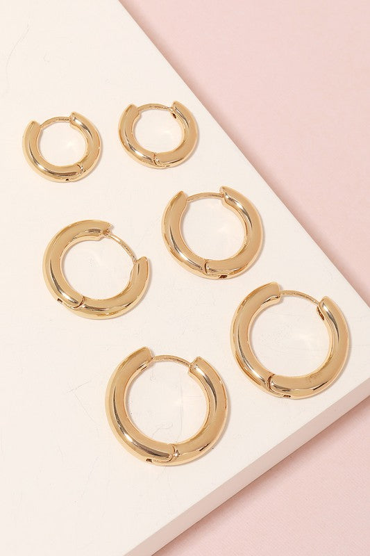 METALLIC TUBE HINGE HOOP EARRINGS SET