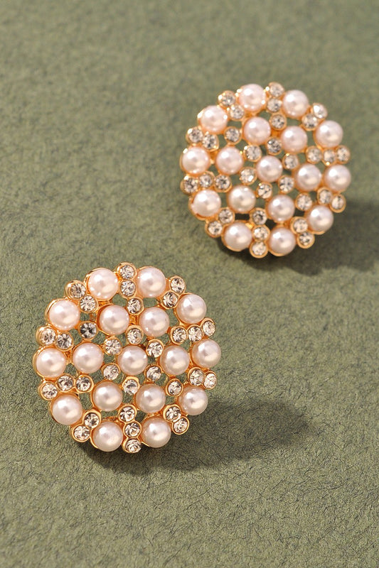PEARL PLATE STUD EARRINGS