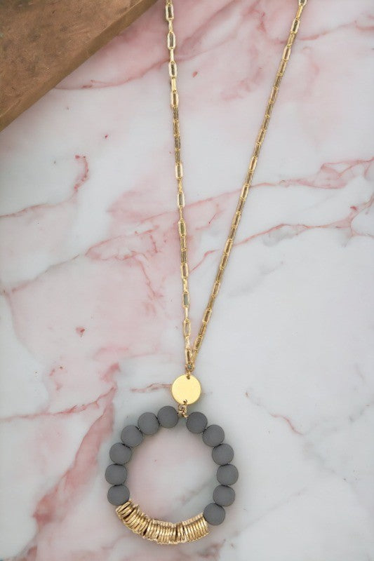 CLAY BEAD RING PENDANT NECKLACE