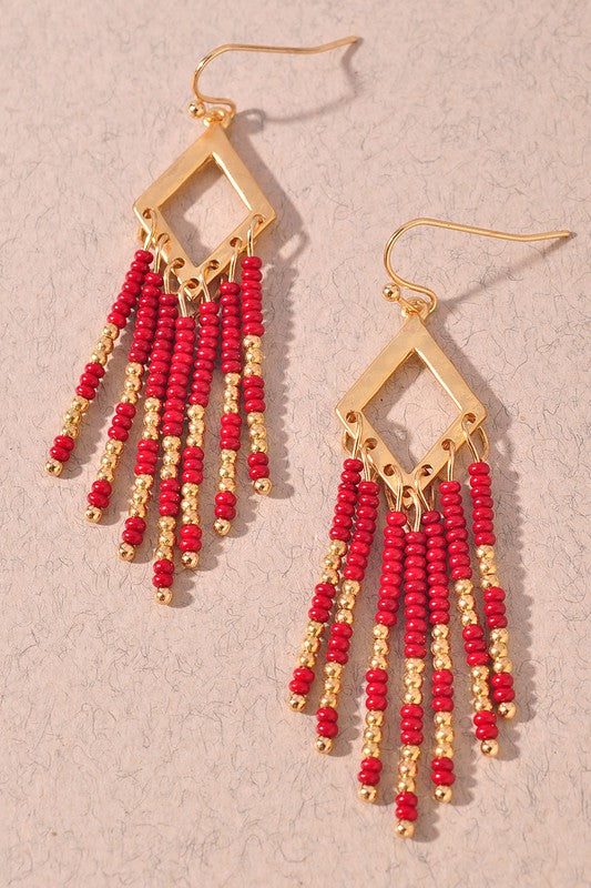 SEED BEAD DIAMOND METAL EARRINGS
